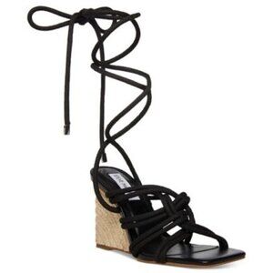 STEVE Madden "Idolized" Ankle Tie Wedge Sandals Black Espadrille